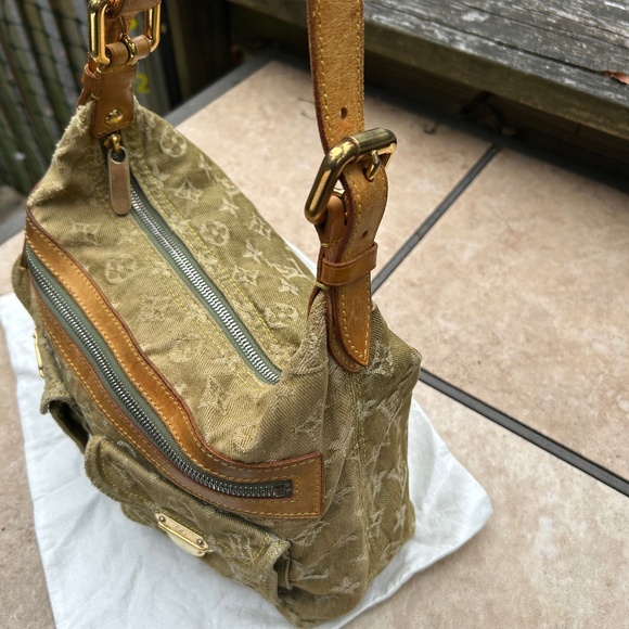 💚💚 RARE  RETIRED authentic Louis Vuitton LICHEN green denim, baggy pm - Picture 2 of 16